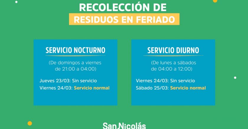 Cambios en la recolección de residuos por el feriado nacional