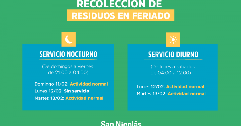 Cambios en la recolección de residuos por el fin de semana largo